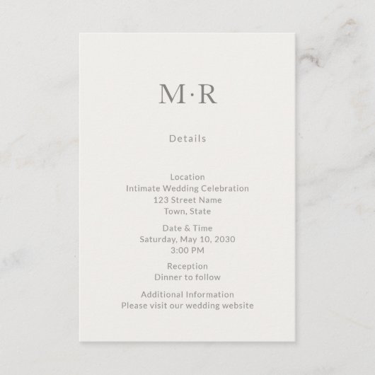 Modern Minimal Intimate Wedding Details Card Informatiekaartje (Voorkant)