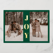 Modern Minimal Joy Christmas Green 3 Foto Folie Feestdagenkaart (Voorkant)