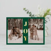 Modern Minimal Joy Christmas Green 3 Foto Folie Feestdagenkaart (Staand Voorkant)