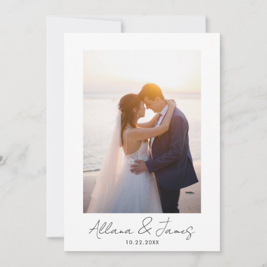 Modern Minimal Just Married Photo Announcement Kaart (Voorkant)