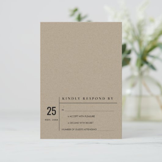 MODERN MINIMAL KRAFT TYPOGRAPHY WEDDING RSVP KAART (Staand voorkant)