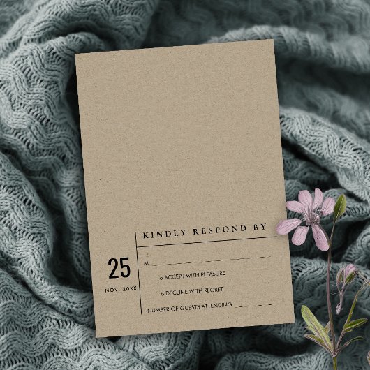 MODERN MINIMAL KRAFT TYPOGRAPHY WEDDING RSVP KAART