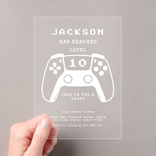 Modern Minimal Level Up Gamer Kids Verjaardagsfees Acryl Uitnodigingen