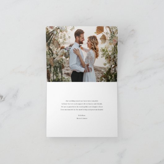 Modern Minimal "Liefde & Bedankt" Foto Bruiloft Bedankkaart (Binnen)