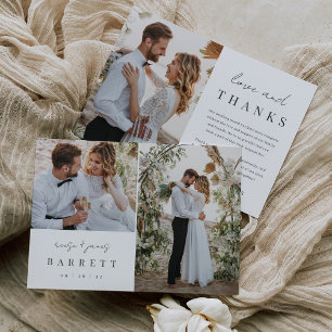 Modern Minimal "Liefde & Bedankt" Foto Bruiloft Bedankkaart