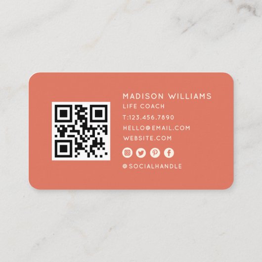 Modern Minimal Life Coach QR Code | Terracotta Visitekaartje (Achterkant)