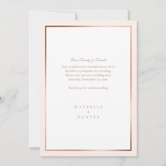 Modern Minimal Love is Patient Roos Gold Photo Save The Date (Achterkant)