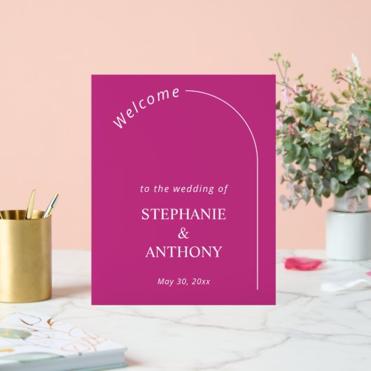 Modern Minimal Magenta with Arch Wedding         Acryl Bord (Huwelijk)