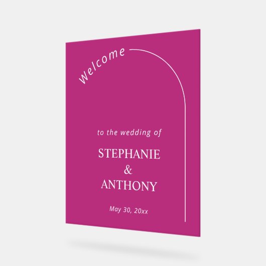 Modern Minimal Magenta with Arch Wedding         Acryl Bord (Hoek)