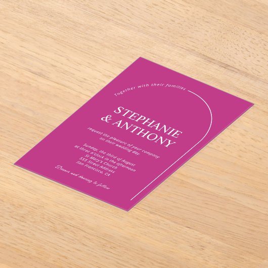Modern Minimal Magenta with Arch Wedding Acryl Uitnodigingen (Laagn)