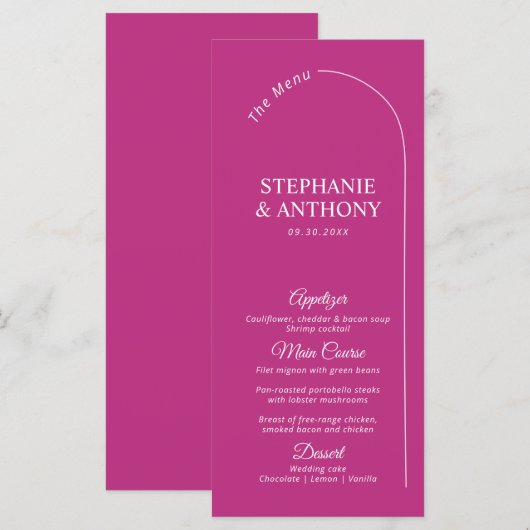 Modern Minimal Magenta with Arch Wedding  Menu (Voorkant / Achterkant)