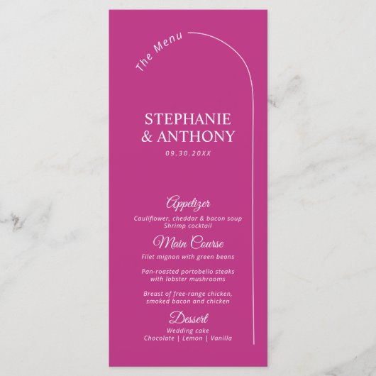 Modern Minimal Magenta with Arch Wedding Menu (Voorkant)