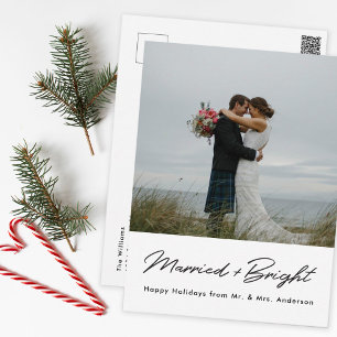 Modern Minimal Married and Bright Pas getrouwd Fot Briefkaart