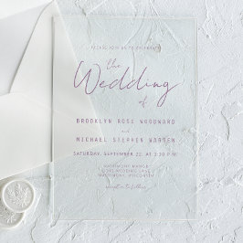 Modern Minimal Mauve Script Wedding Acryl Uitnodigingen