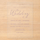 Modern Minimal Mauve Script Wedding Acryl Uitnodigingen (Voorkant)