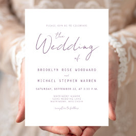 Modern Minimal Mauve Script Wedding Invite Kaart