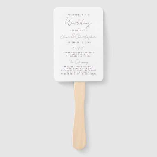 Modern Minimal Mauve Script Wedding Program Handwaaier (Voorkant)