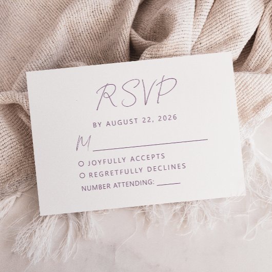 Modern Minimal Mauve Script Wedding RSVP Kaartje