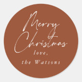 Modern Minimal Merry Christmas Rust Red Ronde Sticker (Voorkant)