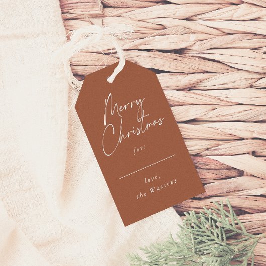 Modern Minimal Merry Christmas Script Rust Red Cadeaulabel
