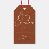 Modern Minimal Merry Christmas Script Rust Red Cadeaulabel (Voorkant)
