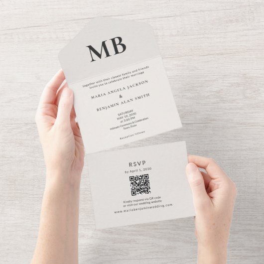 Modern Minimal Micro Wedding All-in-One Invite All In One Uitnodiging (Afscheurbaar)