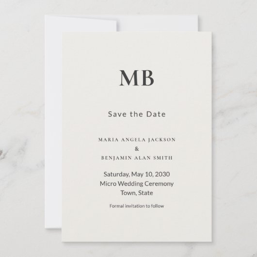 Modern Minimal Micro Wedding Save the Date (Voorkant)