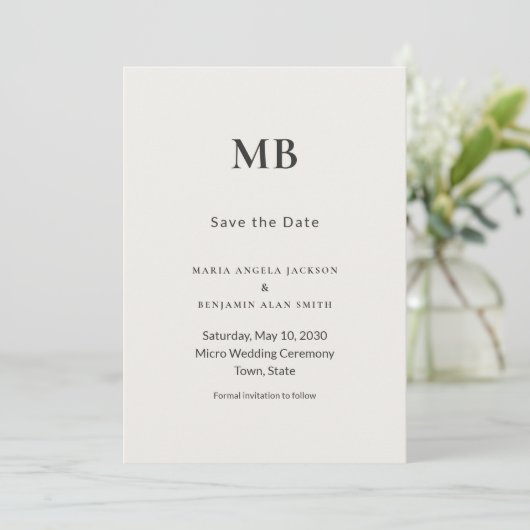 Modern Minimal Micro Wedding Save the Date (Staand voorkant)
