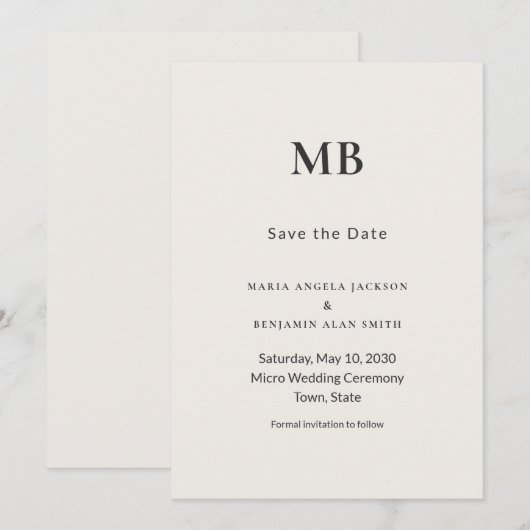 Modern Minimal Micro Wedding Save the Date (Voorkant / Achterkant)
