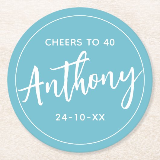 MODERN MINIMAL mijlpaal verjaardag drink aqua Ronde Kartonnen Onderzetter (Voorkant)