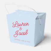 Modern Minimal Minimalist Blue and Red Wedding Bedankdoosjes (Achterkant)