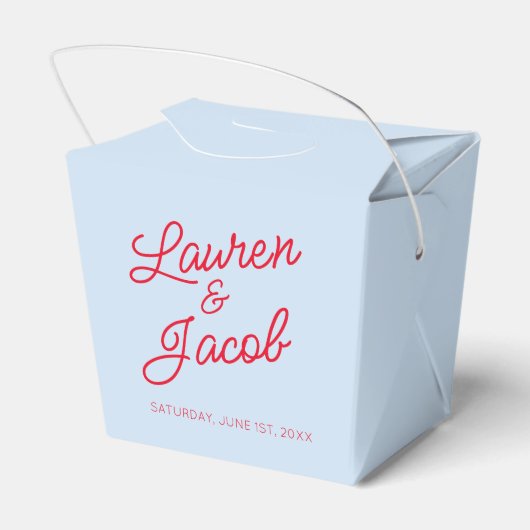 Modern Minimal Minimalist Blue and Red Wedding Bedankdoosjes (Achterkant)