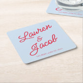 Modern Minimal Minimalist Blue and Red Wedding Kartonnen Onderzetters (Schuin)