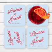 Modern Minimal Minimalist Blue and Red Wedding Kartonnen Onderzetters