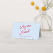 Modern Minimal Minimalist Blue and Red Wedding Plaatskaartje (Achterkant)