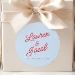 Modern Minimal Minimalist Blue and Red Wedding Ronde Sticker<br><div class="desc">These are Modern Minimal Minimalist Blue and Red Wedding Party Favor Stickers!</div>