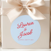 Modern Minimal Minimalist Blue and Red Wedding Ronde Sticker