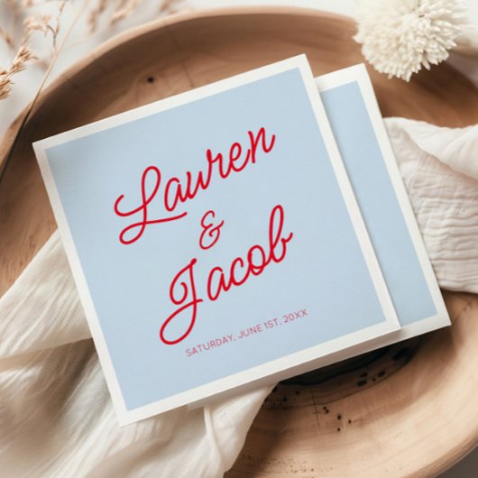 Modern Minimal Minimalist Blue and Red Wedding Servet