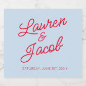 Modern Minimal Minimalist Blue and Red Wedding Sparkling Wijnetiket (Enkel label)