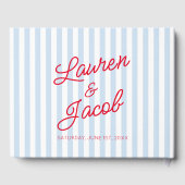 Modern Minimal Minimalist Blue Stripes Red Wedding Gastenboek (Achterkant)