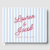 Modern Minimal Minimalist Blue Stripes Red Wedding Gastenboek (Voorkant)