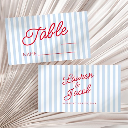 Modern Minimal Minimalist Blue Stripes Red Wedding Plaatskaartje