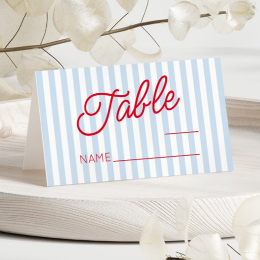 Modern Minimal Minimalist Blue Stripes Red Wedding Plaatskaartje