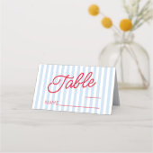 Modern Minimal Minimalist Blue Stripes Red Wedding Plaatskaartje (Voorkant)