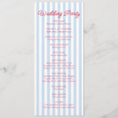 Modern Minimal Minimalist Blue Stripes Red Wedding Programmakaart (Achterkant)