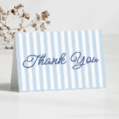 Modern Minimal Minimalist Blue Stripes Wedding Bedankkaart