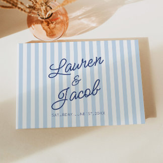 Modern Minimal Minimalist Blue Stripes Wedding Gastenboek