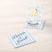 Modern Minimal Minimalist Blue Stripes Wedding Kartonnen Onderzetters (Insitu)
