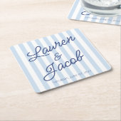 Modern Minimal Minimalist Blue Stripes Wedding Kartonnen Onderzetters (Schuin)