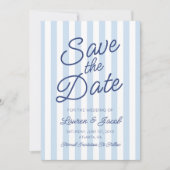 Modern Minimal Minimalist Blue Stripes Wedding Save The Date (Voorkant)